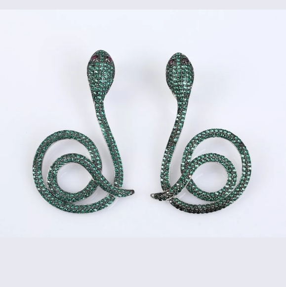 STUNNING HUGE Emerald snake earrings - Picture 2 of 4